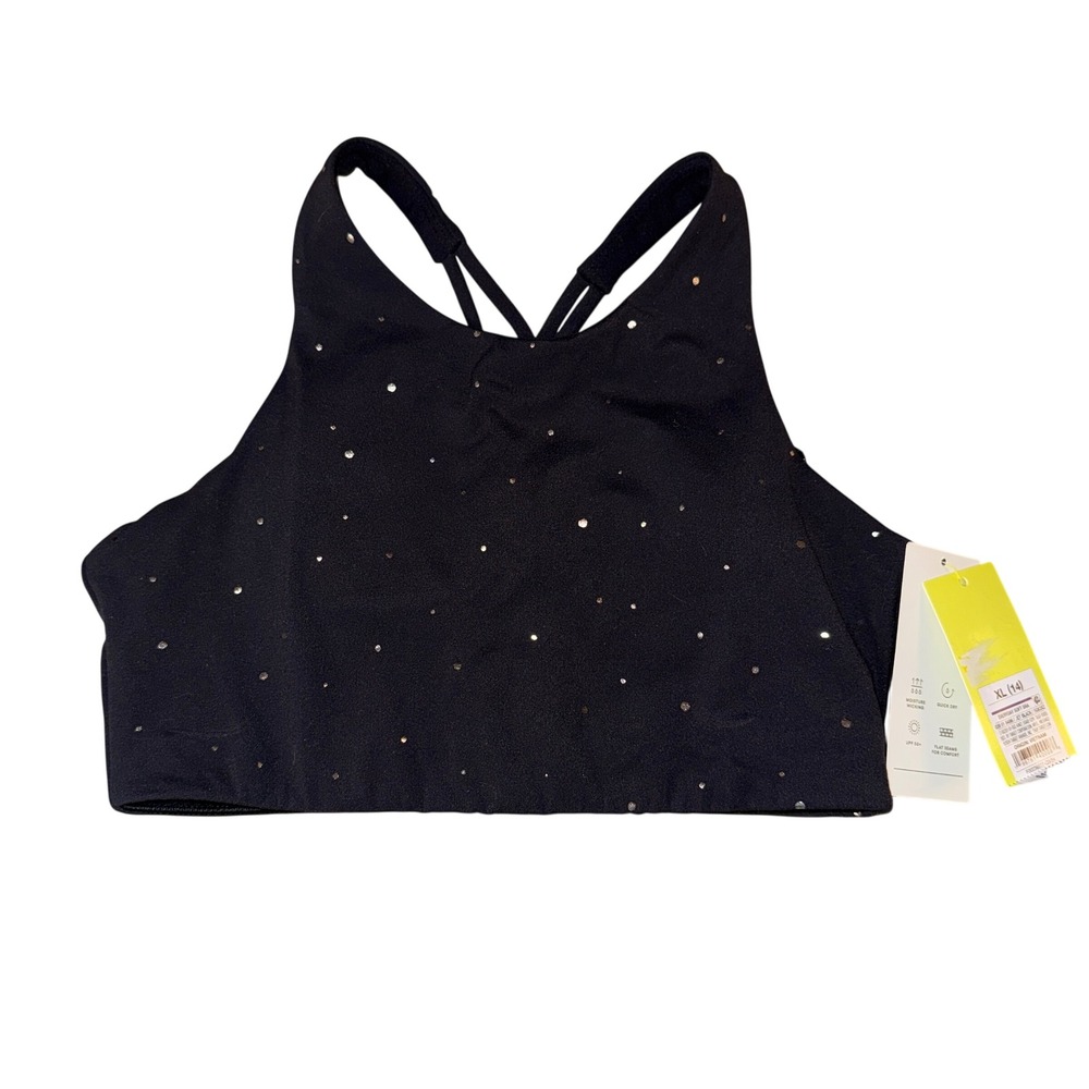 All‎ in Motion Girls Black Sparkle Glitter Sports Bra Top XL 14 NEW